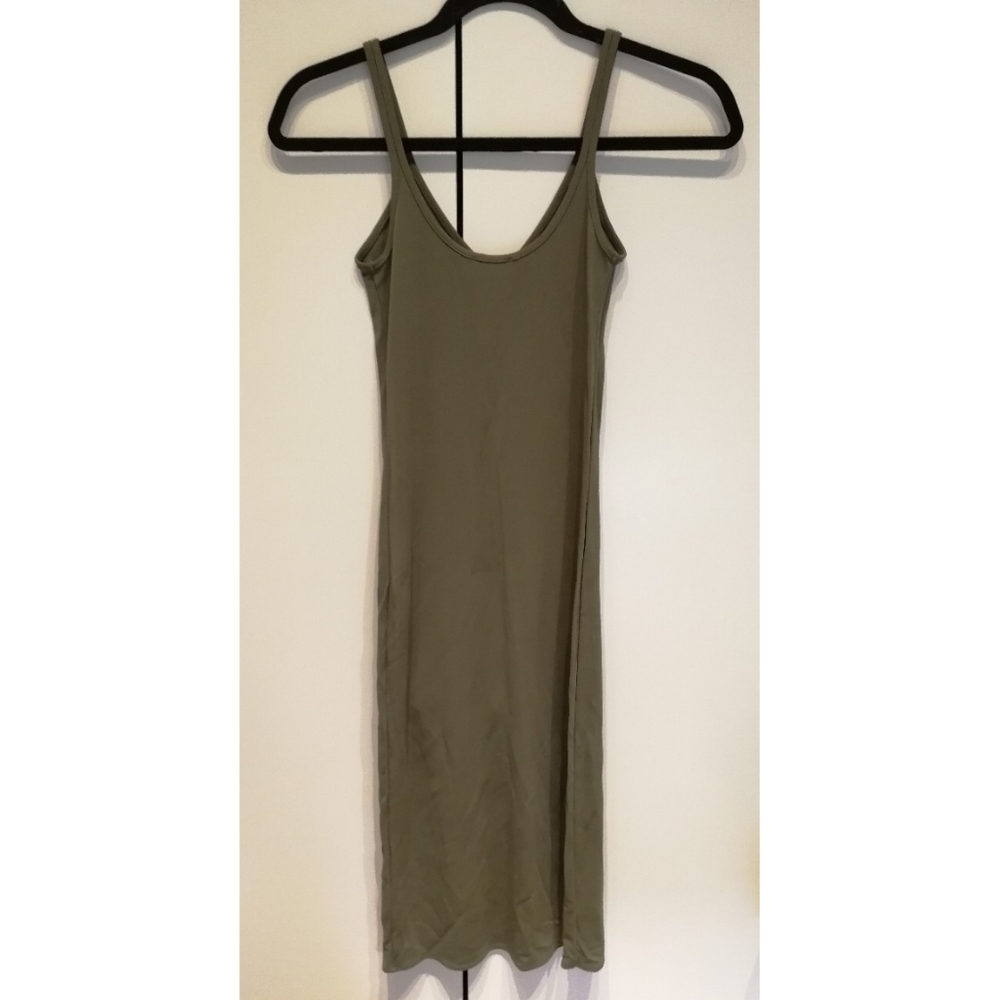 WILFRED FREE Gitte Bodycon Midi Tank Dress Olive Green V-neck XXS Aritzia - Picture 7 of 12